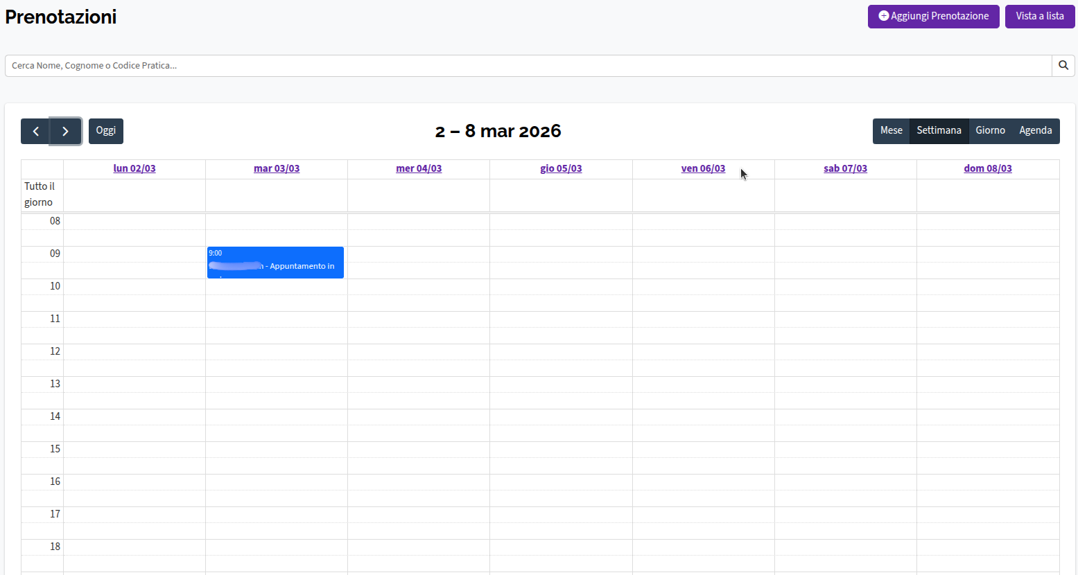 Calendario prenotazioni blurrato