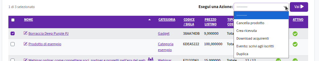 Prodotti Azioni