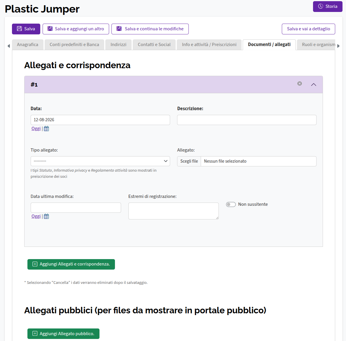 Schermata Documenti/allegati Anagrafiche