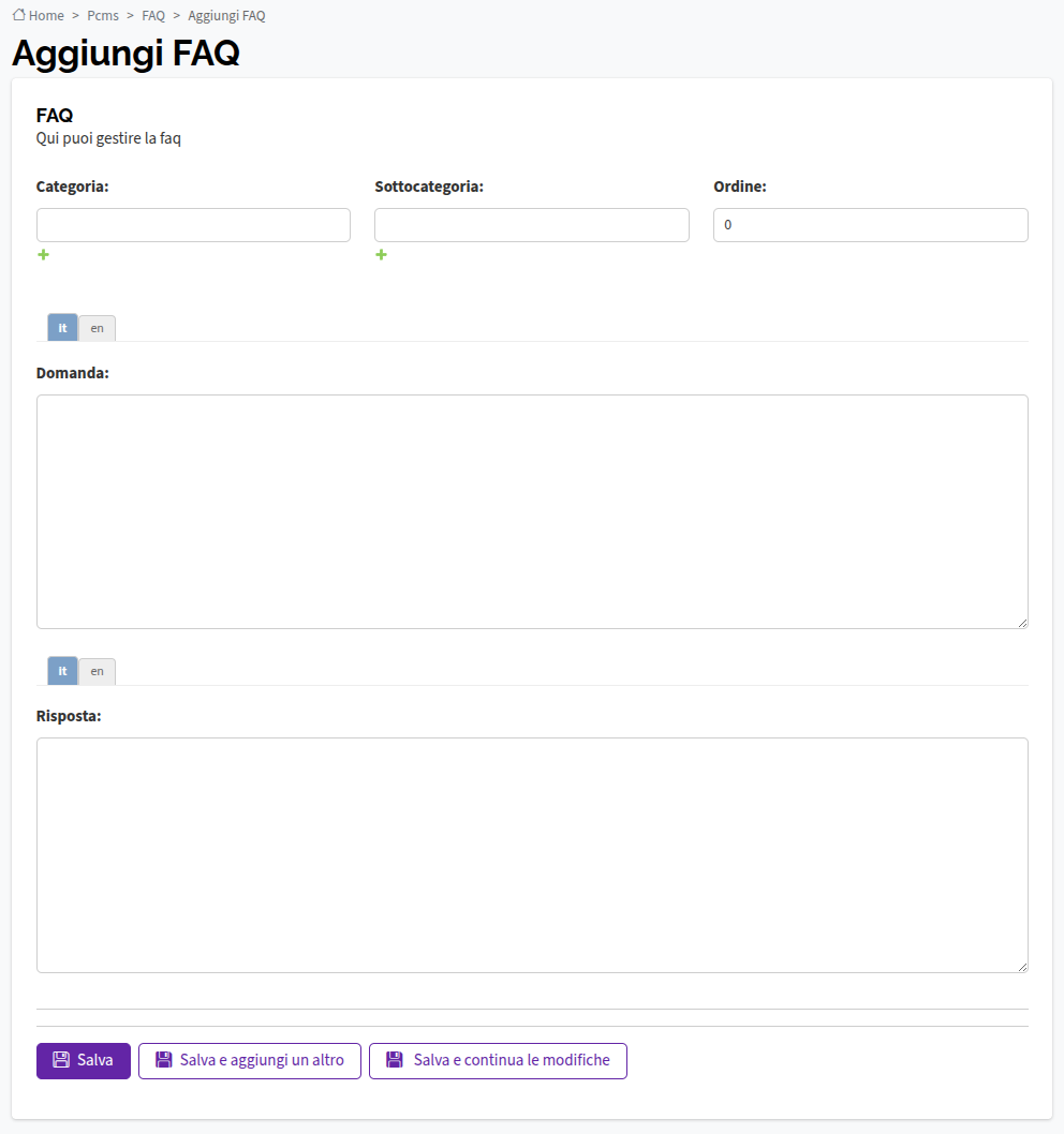 Aggiungi faq