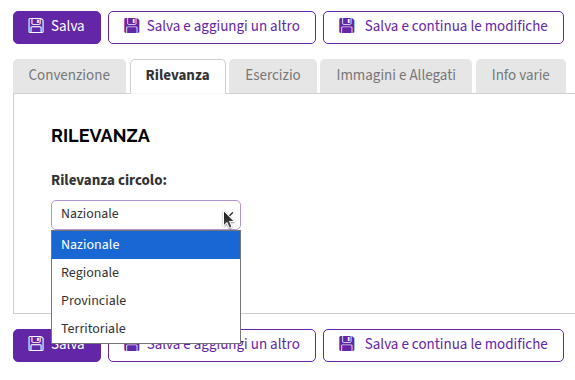 Aggiungi Convenzione Rilevanza