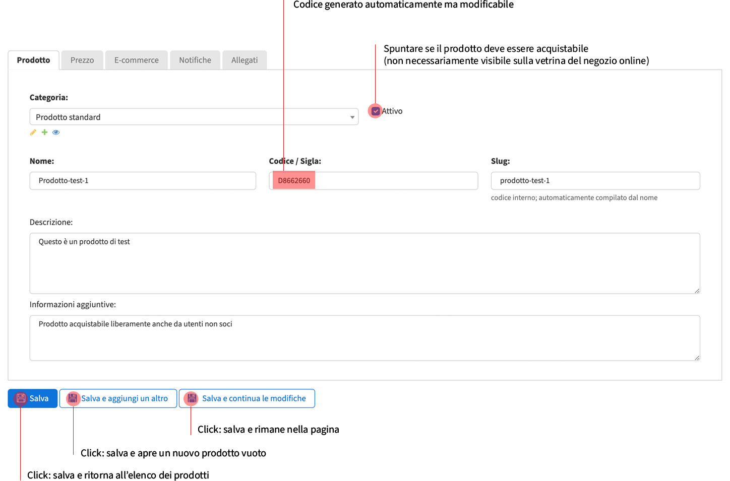 aggiungi prodotto standard: tab prodotto