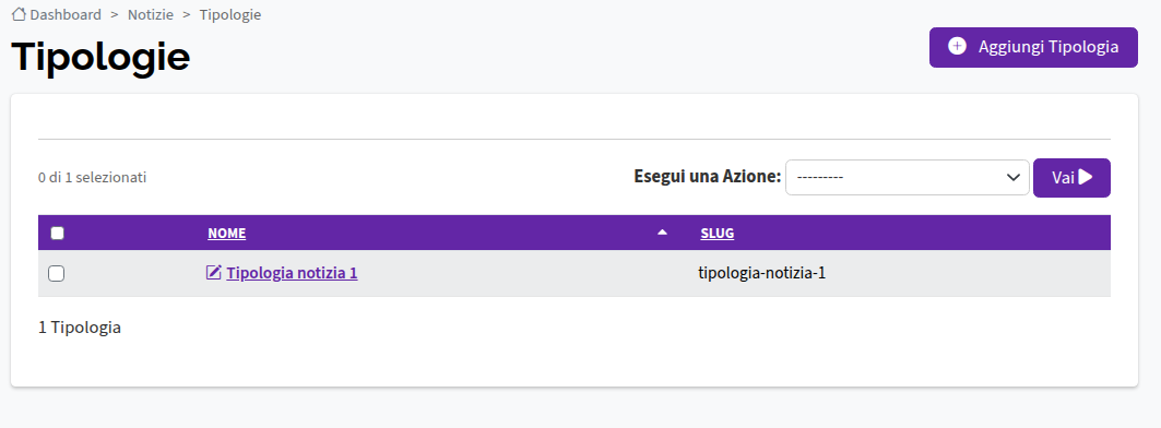 Lista tipologia notizie