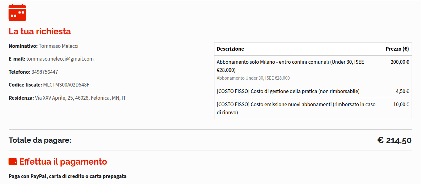 pagamento abbonamento