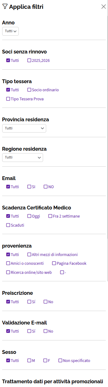 Filtri Ricerca