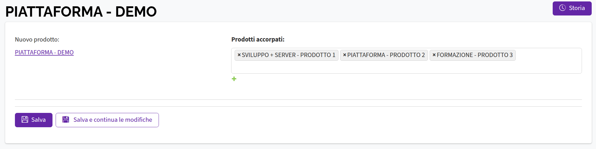 Modifica prodotti accorpati