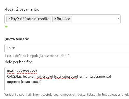 Istruzioni bonifico per tesseramento