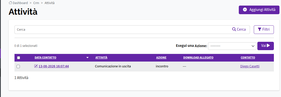 Attività contatti lista