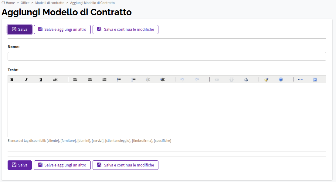 Aggiungi Modello di Contratto