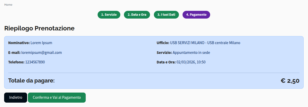 Riepilogo prenotazione