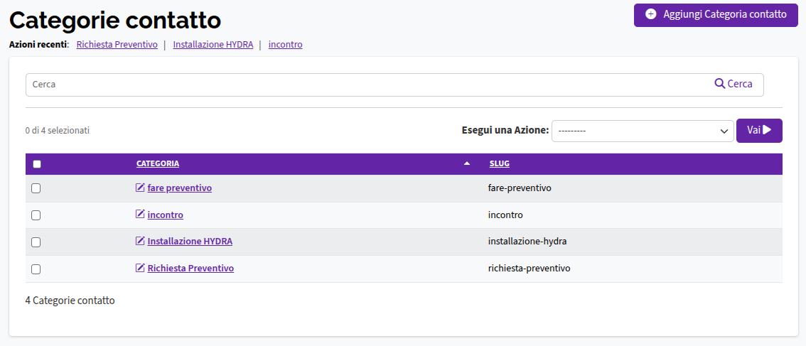 Categorie contatto