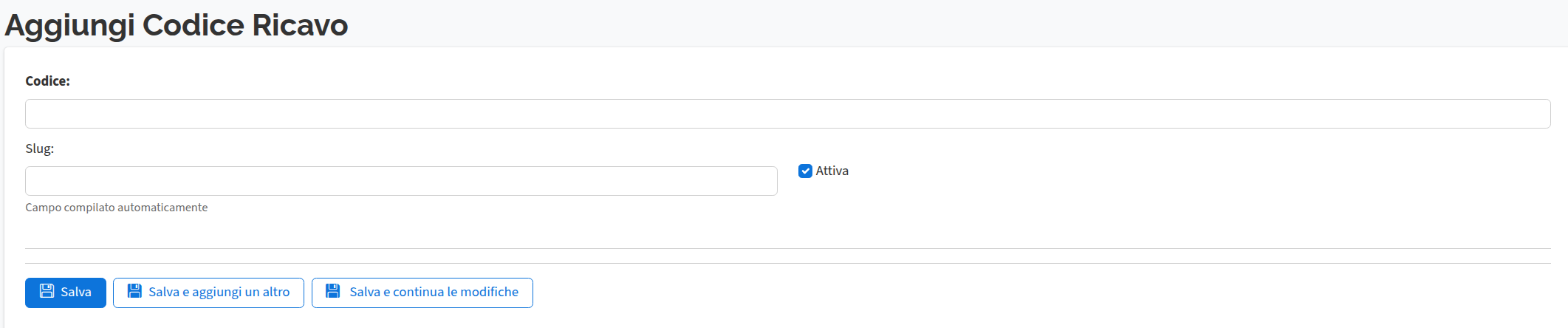Add tipo ricavo