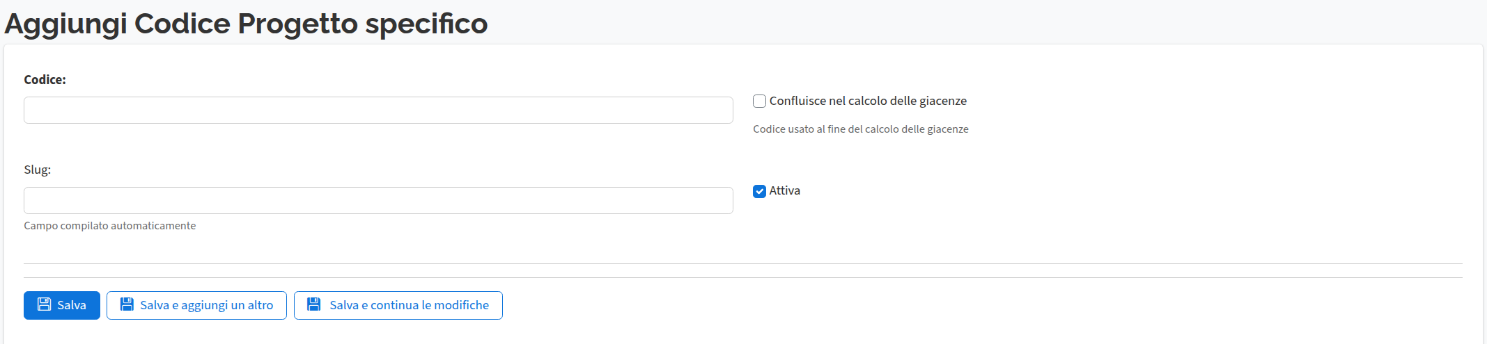 Add progetto specifico