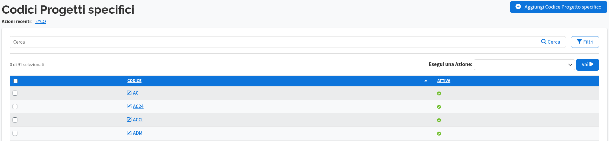 Lista Progetti specifici