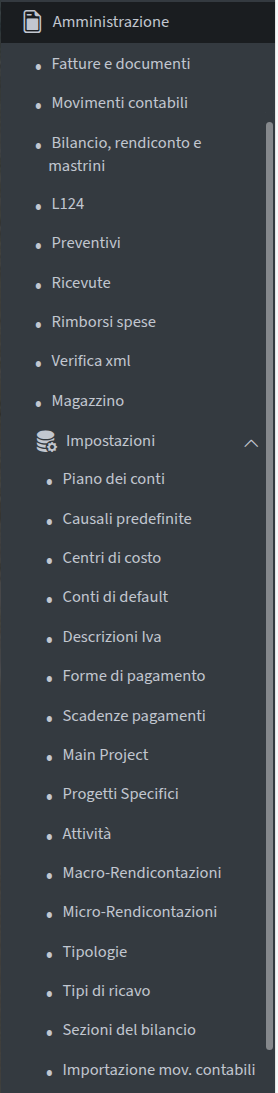 Menù Amministrazione