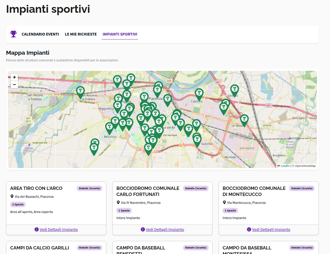 Schermata Impianti Sportivi