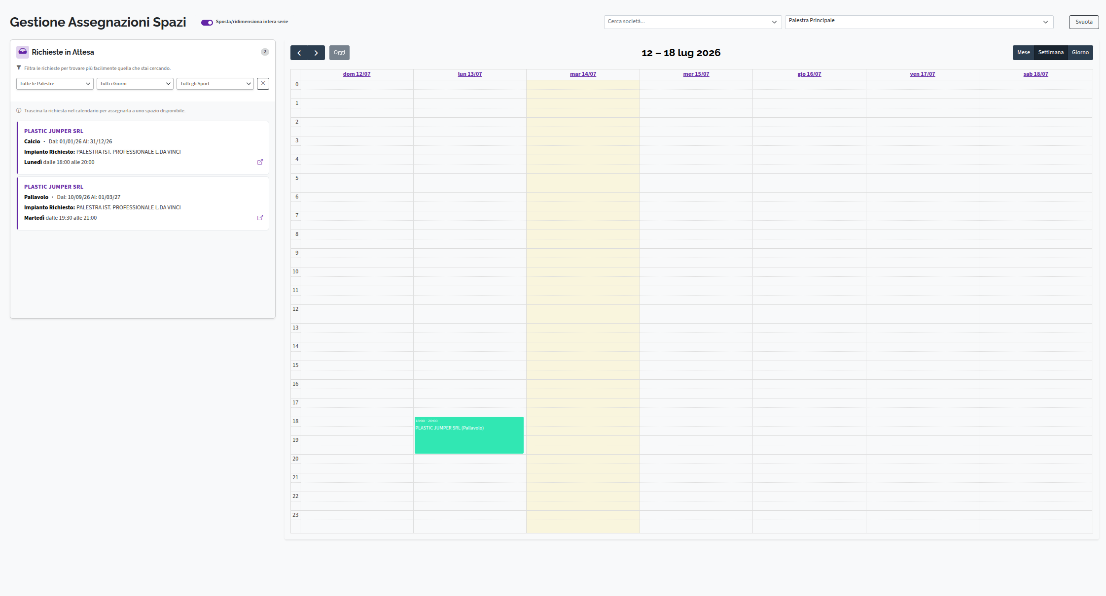 gestione calendario prenotazioni