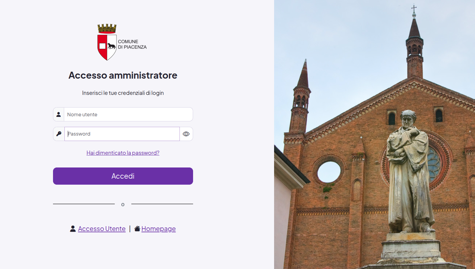 Schermata Login Operatore