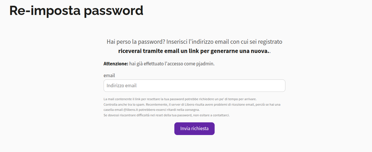 1° passaggio del reset della password