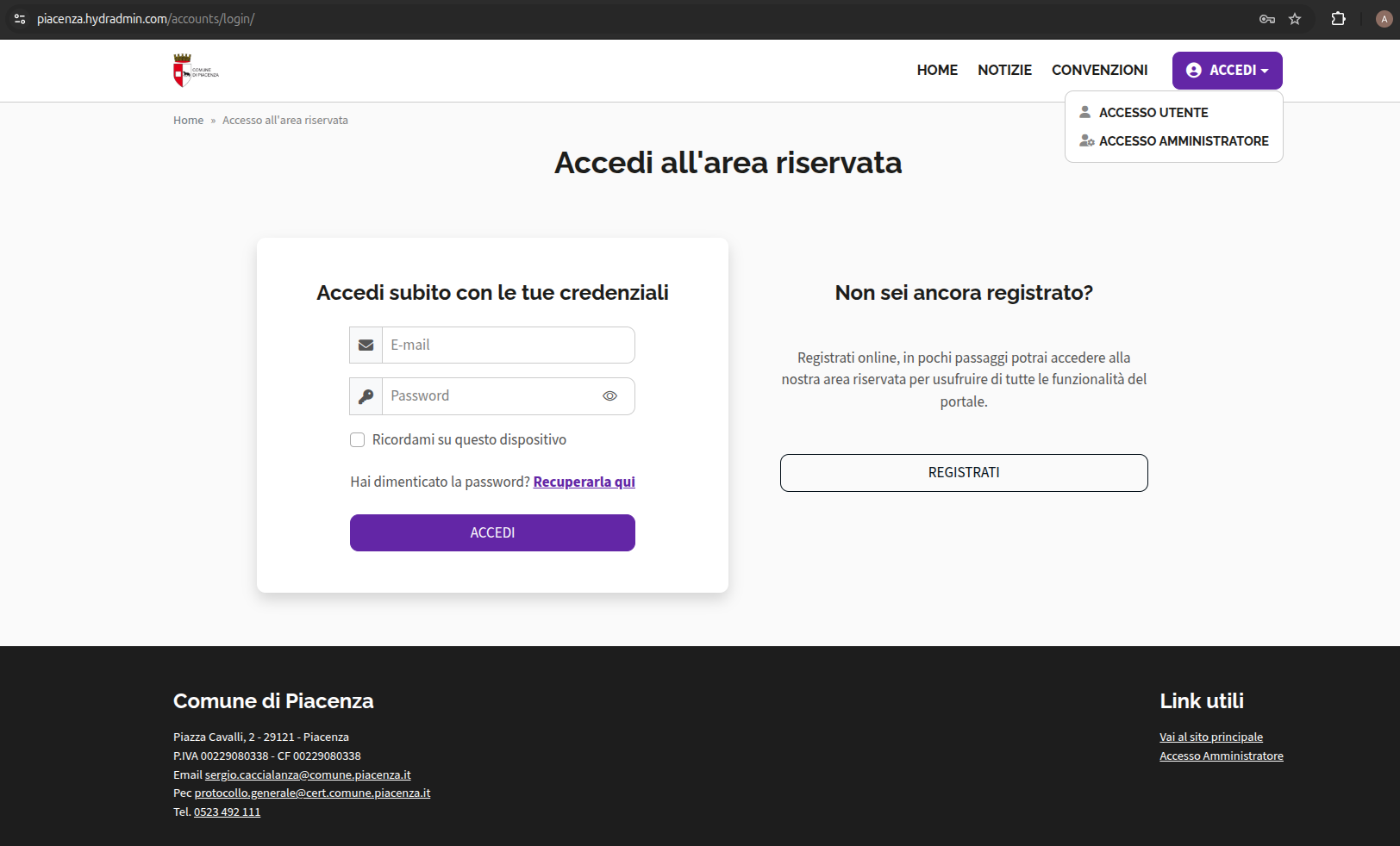 5° passaggio: Login